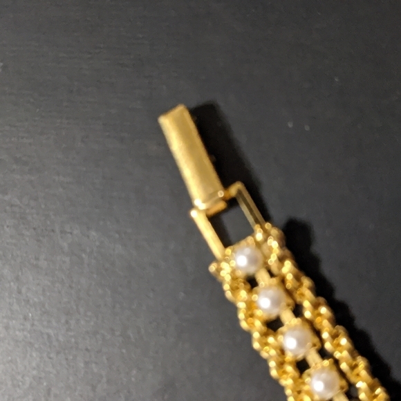 Gold Tone White Faux Pearl Statement Bracelet - Picture 4 of 4